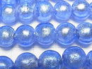 [Video] Lampwork Beads Round 10mm [Silver foil x Blue] half or 1strand beads (aprx.11inch/27cm)