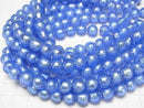 [Video] Lampwork Beads Round 10mm [Silver foil x Blue] half or 1strand beads (aprx.11inch/27cm)