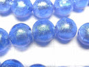 [Video] Lampwork Beads Round 12mm [Silver foil x Blue] half or 1strand beads (aprx.10inch/26cm)