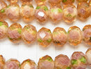 Lampwork Beads Faceted Button Rondelle 10x10x7mm with rose pattern [orange] half or 1strand beads (aprx.14inch / 34cm)