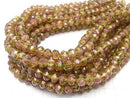 Lampwork Beads Faceted Button Rondelle 10x10x7mm with rose pattern [Yellow] half or 1strand beads (aprx.13inch / 33cm)