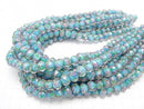 [Video] Lampwork Beads Faceted Button Rondelle 10x10x7mm with rose pattern [Blue] half or 1strand beads (aprx.14inch / 34cm)