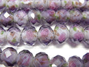 [Video] Lampwork Beads Faceted Button Rondelle 10x10x7mm with rose pattern [Purple] half or 1strand beads (aprx.14inch / 34cm)