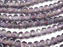 [Video] Lampwork Beads Faceted Button Rondelle 10x10x7mm with rose pattern [Purple] half or 1strand beads (aprx.14inch / 34cm)