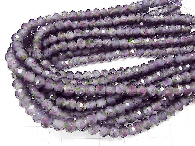 [Video] Lampwork Beads Faceted Button Rondelle 10x10x7mm with rose pattern [Purple] half or 1strand beads (aprx.14inch / 34cm)