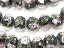 Lampwork Beads Faceted Button Rondelle 10x10x7mm with rose pattern [black] half or 1strand beads (aprx.14inch / 34cm)
