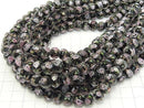 Lampwork Beads Faceted Button Rondelle 10x10x7mm with rose pattern [black] half or 1strand beads (aprx.14inch / 34cm)
