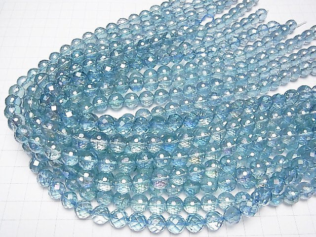 [Video] Aqua Aura Crystal Quartz  128Faceted Round 10mm half or 1strand beads (aprx.15inch/38cm)