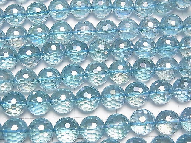 [Video] Aqua Aura Crystal Quartz 128Faceted Round 12mm 1/4 or 1strand beads (aprx.15inch / 38cm)