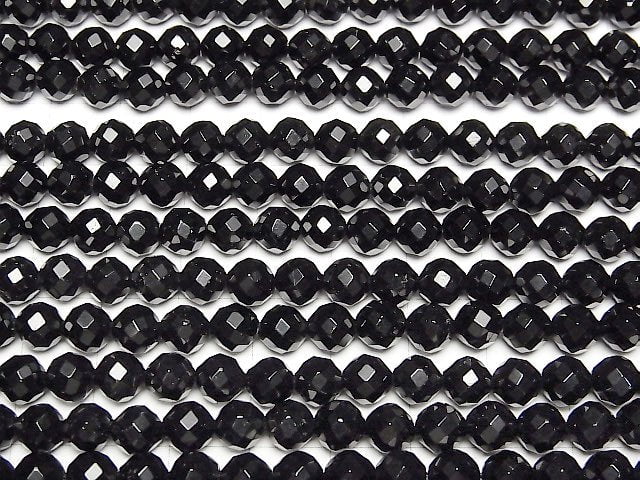 [Video] Black Tourmaline AAA 64Faceted Round 6mm half or 1strand beads (aprx.15inch/38cm)