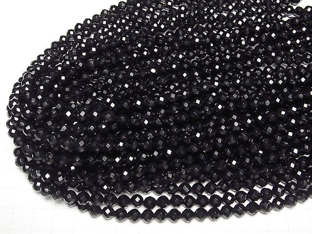 [Video] Black Tourmaline AAA 64Faceted Round 6mm half or 1strand beads (aprx.15inch/38cm)