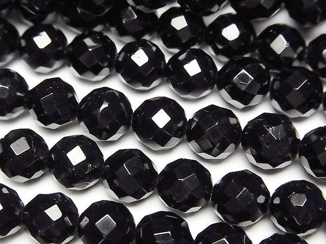 [Video] Black Tourmaline AAA 64Faceted Round 8mm half or 1strand beads (aprx.15inch/38cm)