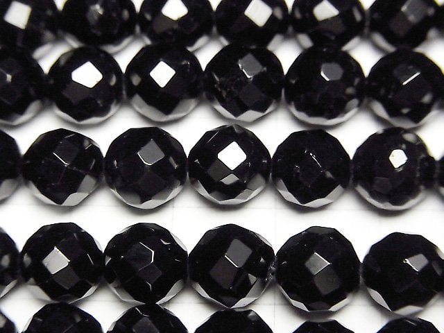 [Video] Black Tourmaline AAA 64Faceted Round 8mm half or 1strand beads (aprx.15inch/38cm)