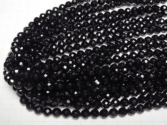 [Video] Black Tourmaline AAA 64Faceted Round 8mm half or 1strand beads (aprx.15inch/38cm)