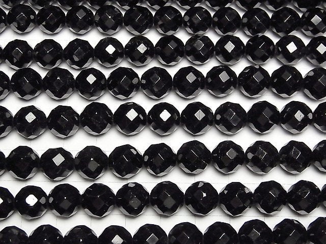 [Video] Black Tourmaline AAA 64Faceted Round 10mm 1/4 or 1strand beads (aprx.15inch/38cm)