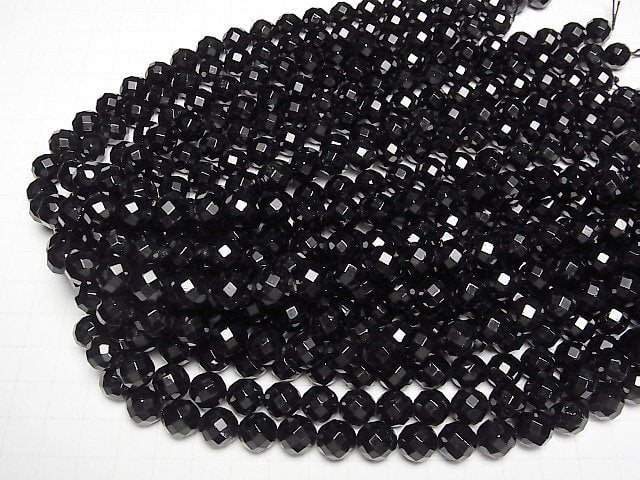 [Video] Black Tourmaline AAA 64Faceted Round 10mm 1/4 or 1strand beads (aprx.15inch/38cm)