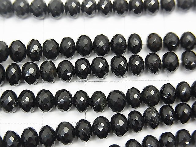 MicroCut! High Quality Black Tourmaline AAA Faceted Button Roundel half or 1strand beads (aprx.17inch / 41 cm)