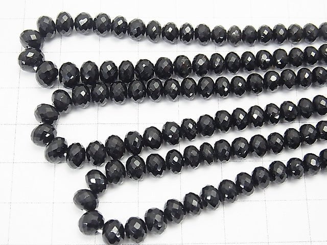 MicroCut! High Quality Black Tourmaline AAA Faceted Button Roundel half or 1strand beads (aprx.17inch / 41 cm)