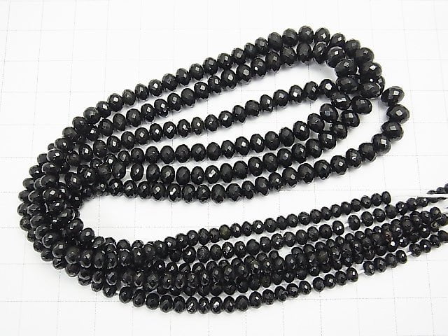 MicroCut! High Quality Black Tourmaline AAA Faceted Button Roundel half or 1strand beads (aprx.17inch / 41 cm)