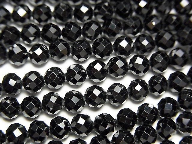 [Video] High Quality! Black Spinel AAA Faceted Round 4mm 1-strand beads (approx. 15 inches/36 cm)