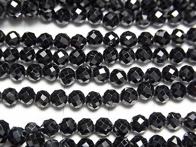 [Video] High Quality! Black Spinel AAA Faceted Round 4mm 1-strand beads (approx. 15 inches/36 cm)