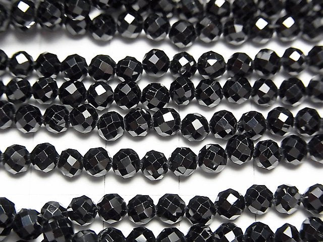[Video] High Quality Black Spinel AAA Faceted Round 4mm 1strand beads (aprx.15inch / 36cm)