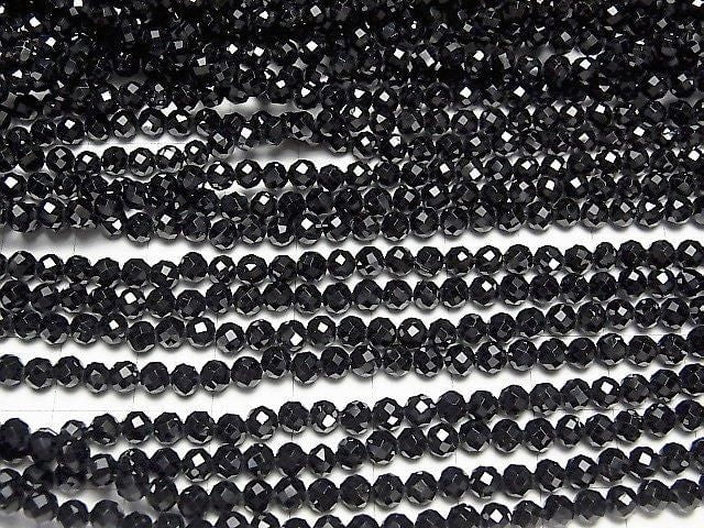 [Video] High Quality! Black Spinel AAA Faceted Round 4mm 1-strand beads (approx. 15 inches/36 cm)