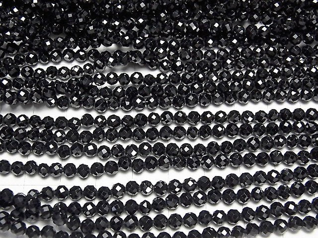 [Video] High Quality Black Spinel AAA Faceted Round 4mm 1strand beads (aprx.15inch / 36cm)