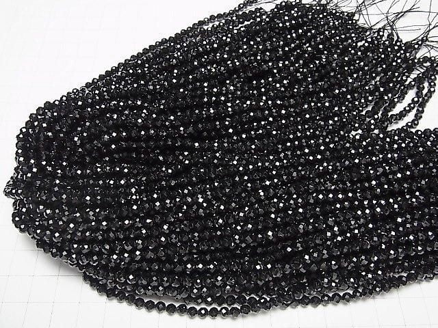 [Video] High Quality! Black Spinel AAA Faceted Round 4mm 1-strand beads (approx. 15 inches/36 cm)