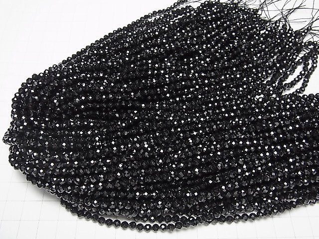 [Video] High Quality Black Spinel AAA Faceted Round 4mm 1strand beads (aprx.15inch / 36cm)