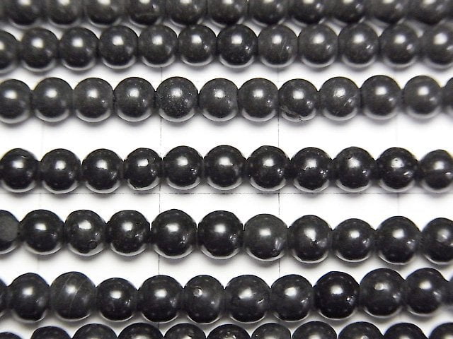 Hokkaido Black Silica Round 4mm half or 1strand beads (aprx.15inch/36cm)