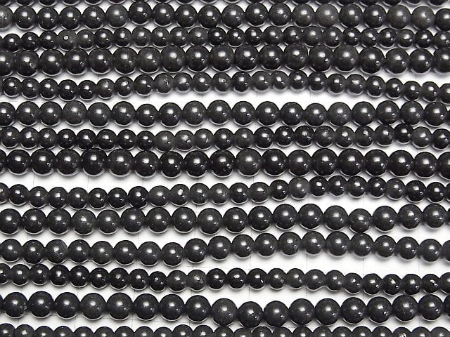 Hokkaido Black Silica Round 4mm half or 1strand beads (aprx.15inch/36cm)