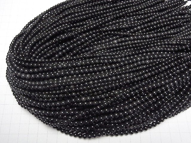 Hokkaido Black Silica Round 4mm half or 1strand beads (aprx.15inch/36cm)