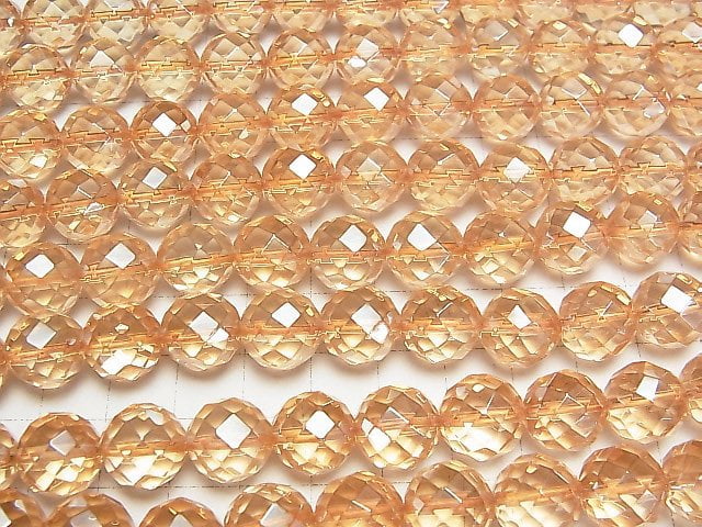 [Video]Golden Aura Crystal Quartz 64Faceted Round 12mm 1/4 or 1strand beads (aprx.15inch/38cm)