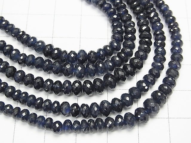 [Video] MicroCut!  Top Quality Sapphire AAA++ Faceted Button Rondelle  1/4 or 1strand beads (aprx.16inch/40cm)