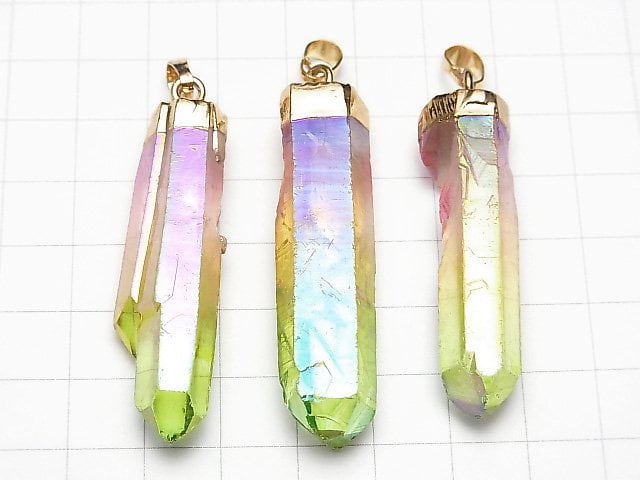 [Video] Crystal AA++ Point Pendant Pink-Green AB Coating 1pc