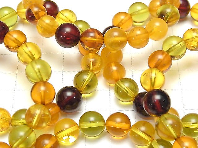 [Video]Natural Amber Multi Color Round 10 mm 1strand (Bracelet)