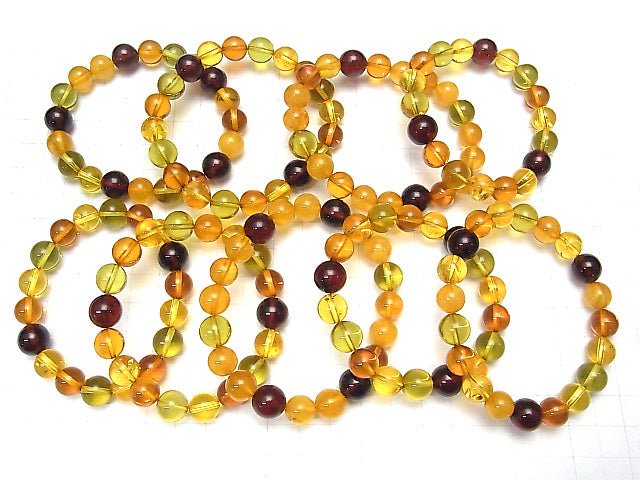 [Video]Natural Amber Multi Color Round 10 mm 1strand (Bracelet)