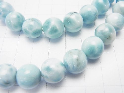 [Video] [One of a kind] Larimar Pectolite AAA Round 12mm 1strand beads (aprx.17inch/43cm) NO.21