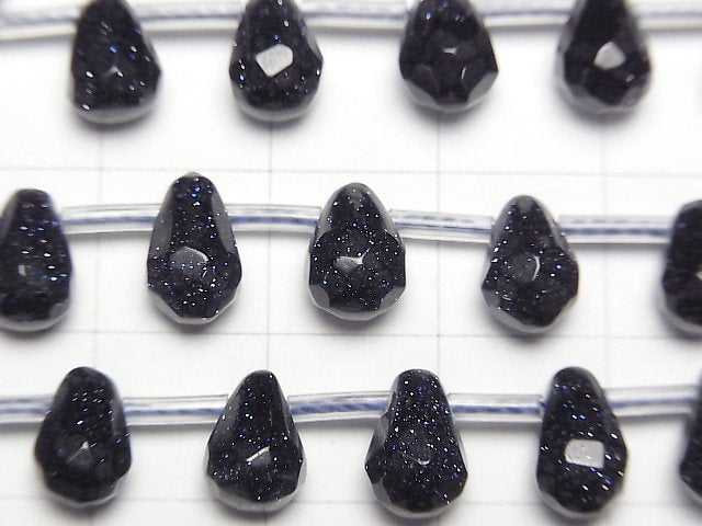 [Video]Blue Golden Sand Stone Faceted Drop 9x6x6mm half or 1strand beads (aprx.16inch/40cm)