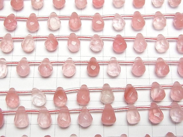 [Video]Cherry Quartz Glass Faceted Drop 9x6x6mm half or 1strand beads (aprx.15inch/36cm)