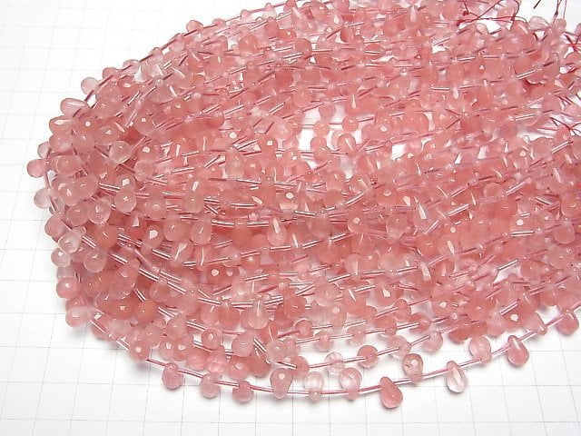 [Video]Cherry Quartz Glass Faceted Drop 9x6x6mm half or 1strand beads (aprx.15inch/36cm)