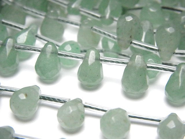 [Video] Green Aventurine Faceted Drop 9x6x6mm half or 1strand beads (aprx.16inch/40cm)