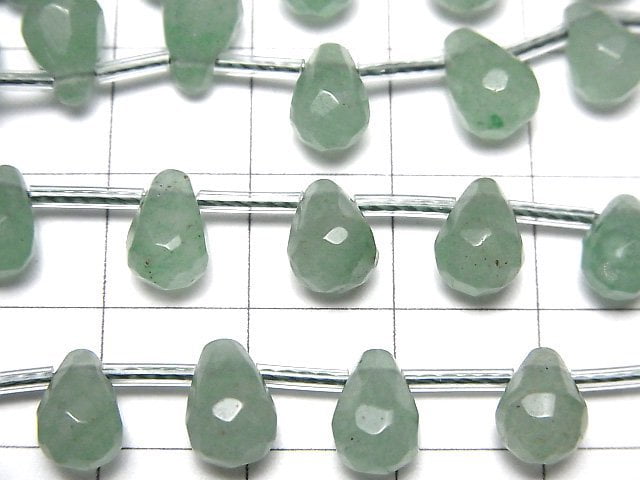 [Video] Green Aventurine Faceted Drop 9x6x6mm half or 1strand beads (aprx.16inch/40cm)