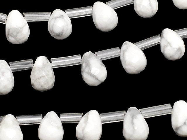 [Video] Howlite Magnesite Faceted Drop 9x6x6mm half or 1strand (beads (aprx.15inch/38cm)