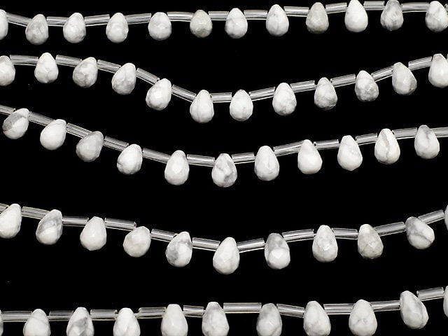 [Video] Howlite Magnesite Faceted Drop 9x6x6mm half or 1strand (beads (aprx.15inch/38cm)