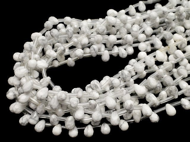 [Video] Howlite Magnesite Faceted Drop 9x6x6mm half or 1strand (beads (aprx.15inch/38cm)