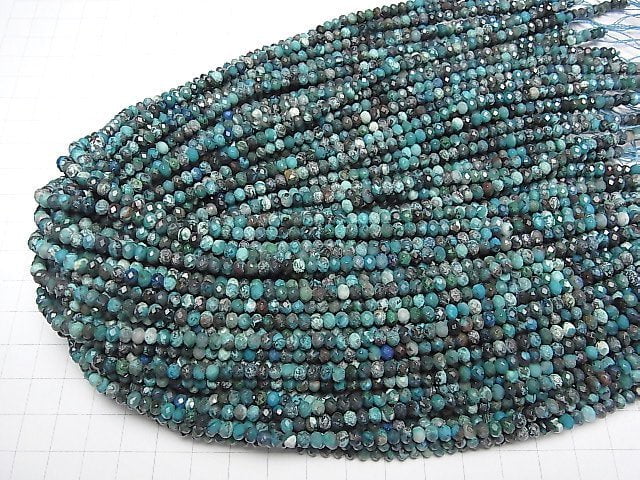 [Video]High Quality! Peru Chrysocolla AA++ Faceted Button Rondelle 4x4x3mm 1strand beads (aprx.15inch/37cm)