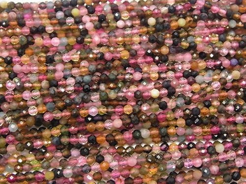 [Video] High Quality! Multicolor Tourmaline AAA Faceted Round 2.5-3mm half or 1strand beads (aprx.15inch / 38cm)