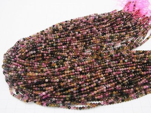[Video] High Quality! Multicolor Tourmaline AAA Faceted Round 2.5-3mm half or 1strand beads (aprx.15inch / 38cm)